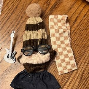 Striped Brown and Cream doll (labubu) Winter Hat Set